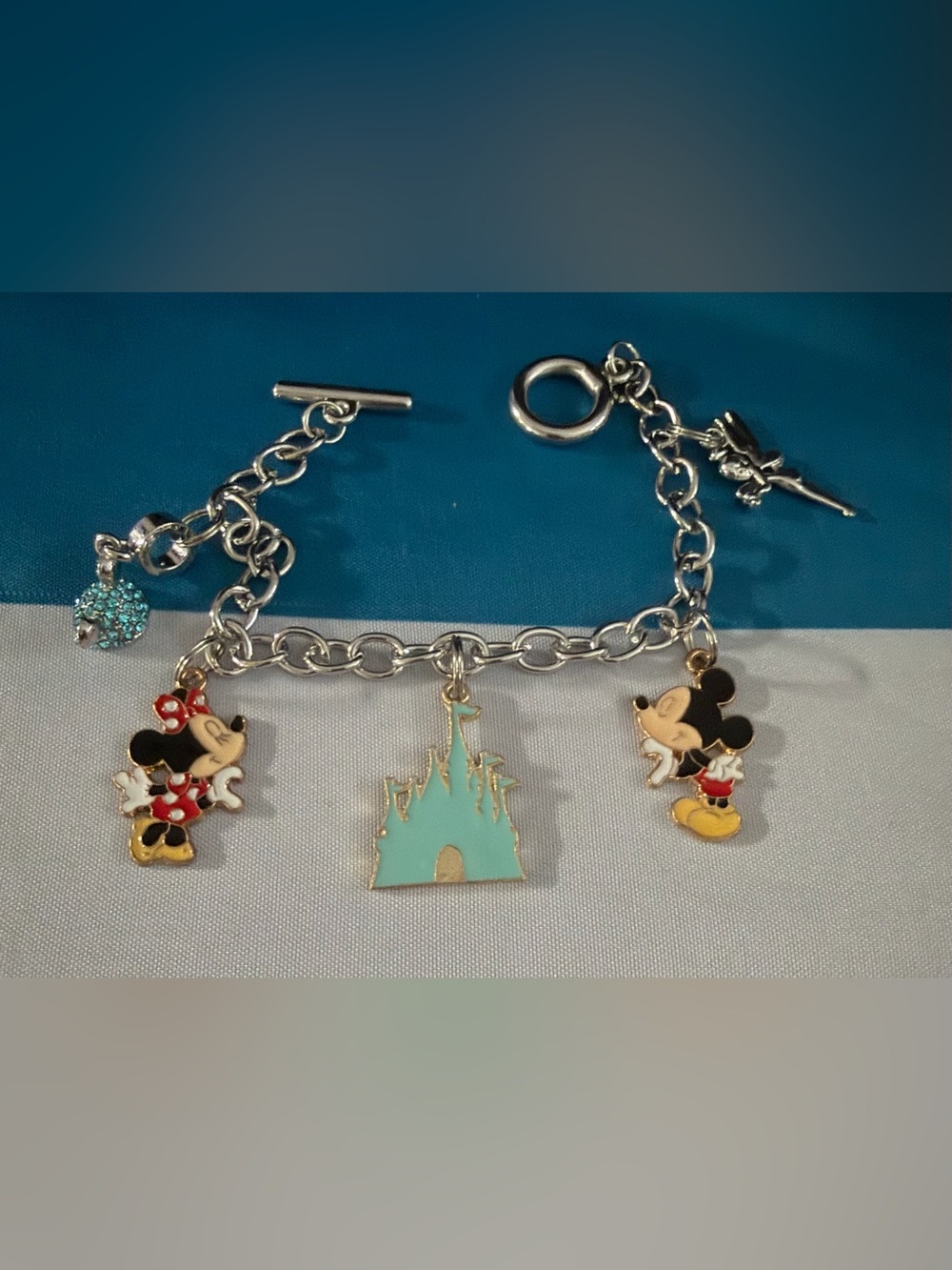 Silver-Tone Charm Bracelet with Mint Castle Charm